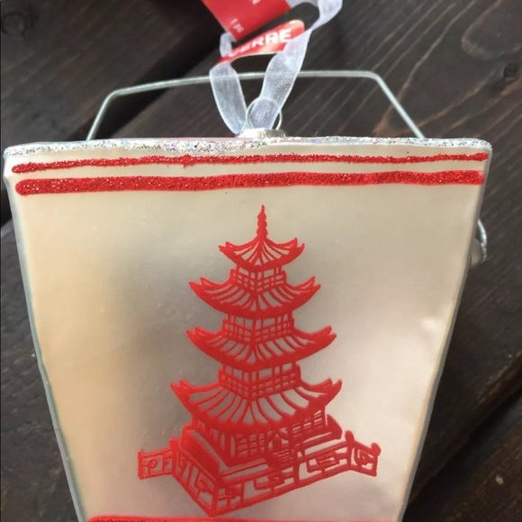 Glass Chinese Take Out Box Food Christmas Tree Decor Hanging Ornament - Picture 4 of 5